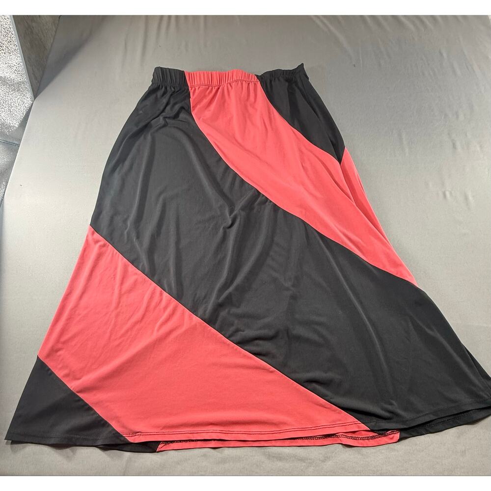 Double Click XL Maxi Skirt Black Coral Colorblock Pull On Stretch A-Line Long